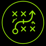 Green icon of a soccer play diagram