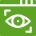 Logo with a stylized eye on a white background