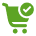 Green shopping cart icon with a check mark on a white background