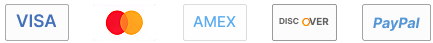 Logos of Visa, Mastercard, American Express, Discover, and PayPal