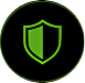 Black circle with a green shield symbol