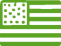 Green and white flag with a blue emblem