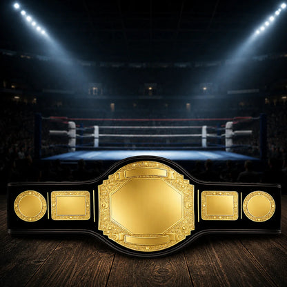 A gold and black championship belt
