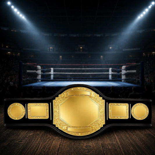 A gold and black championship belt