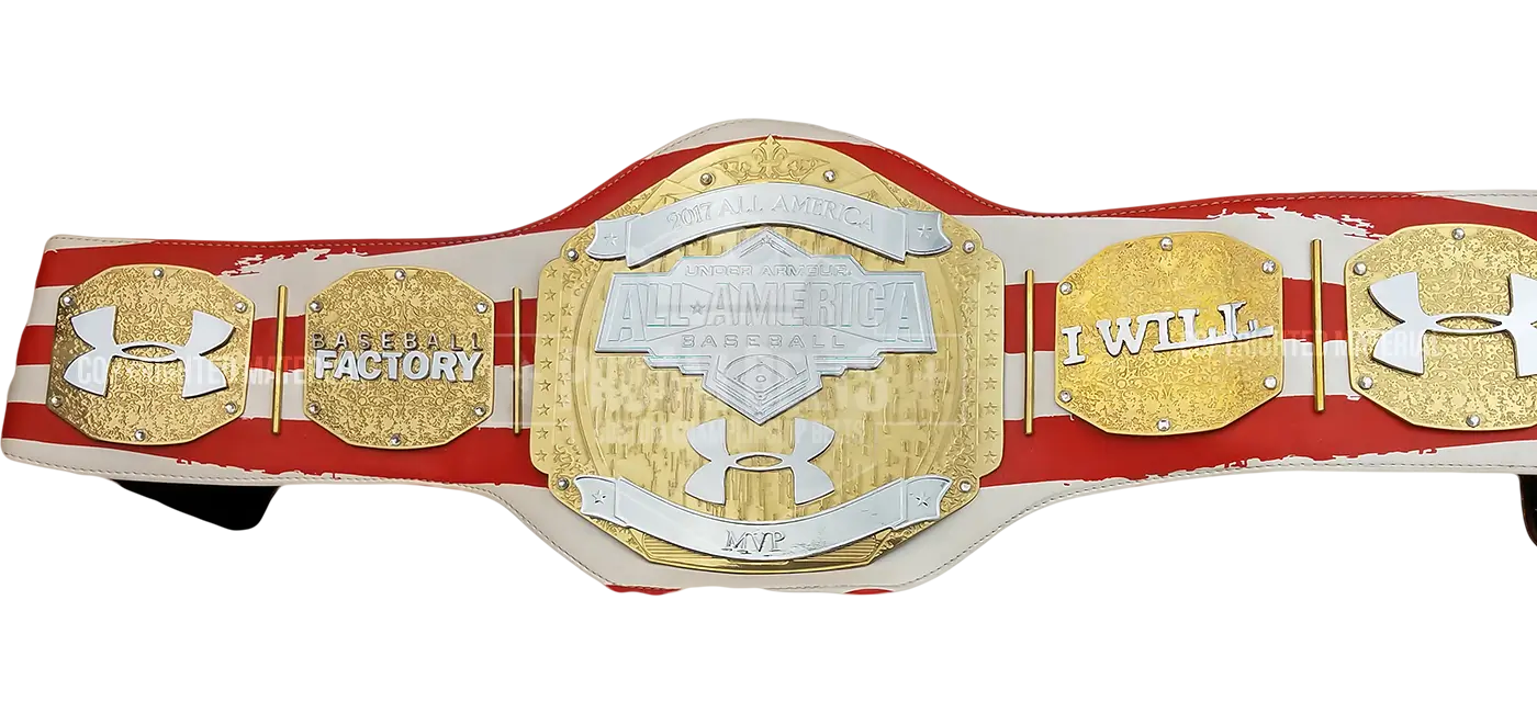 Under Armour All American Baseball 2017 All American MVP Red Premier Custom Championship Title Belt front view