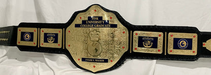 A custom black and gold replica Fisk University College Graduate championship belt 