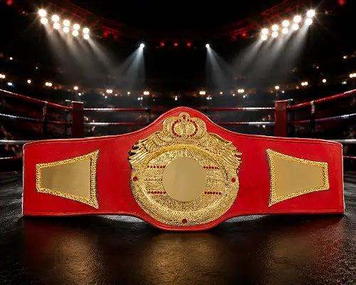 A red and gold championship belt 