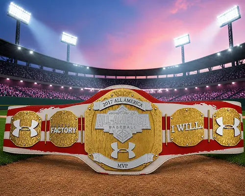 Under Armour All American Baseball 2017 All American MVP Red Premier Custom Championship Title Belt front view