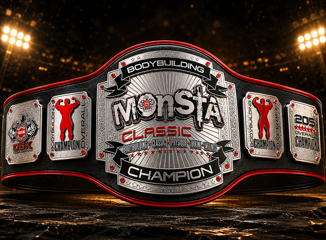 Bodybuilding championship belt with 'Monsta Classic' branding